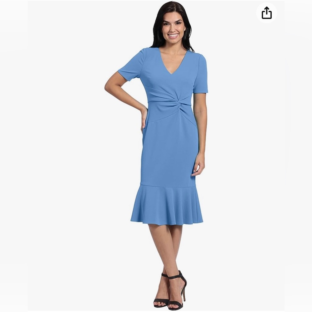 London Times Women's Twisted Flounce-Hem Midi Dress